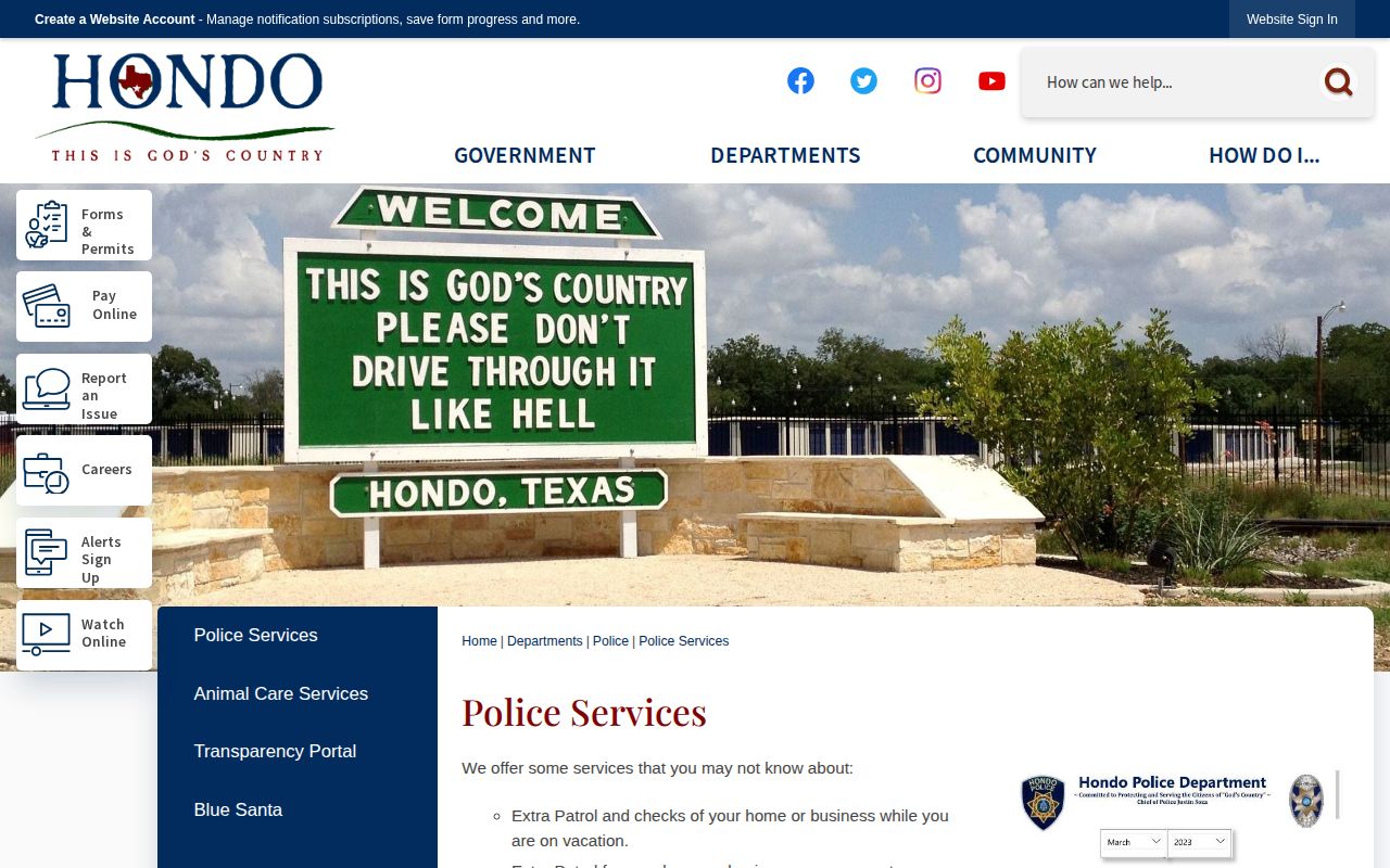 Hondo Police Services official page for Medina County arrest report requests