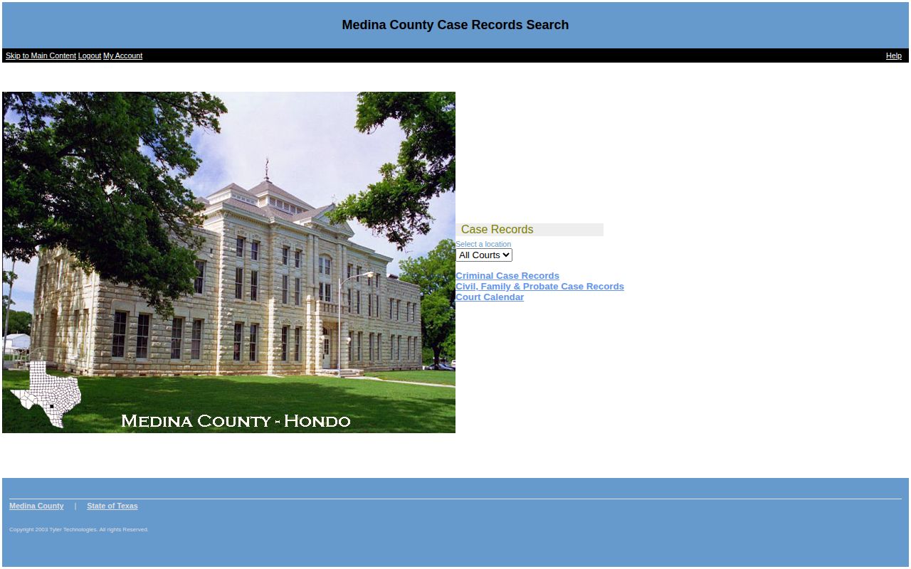 Medina County court-record search interface for booking-related case and disposition checks