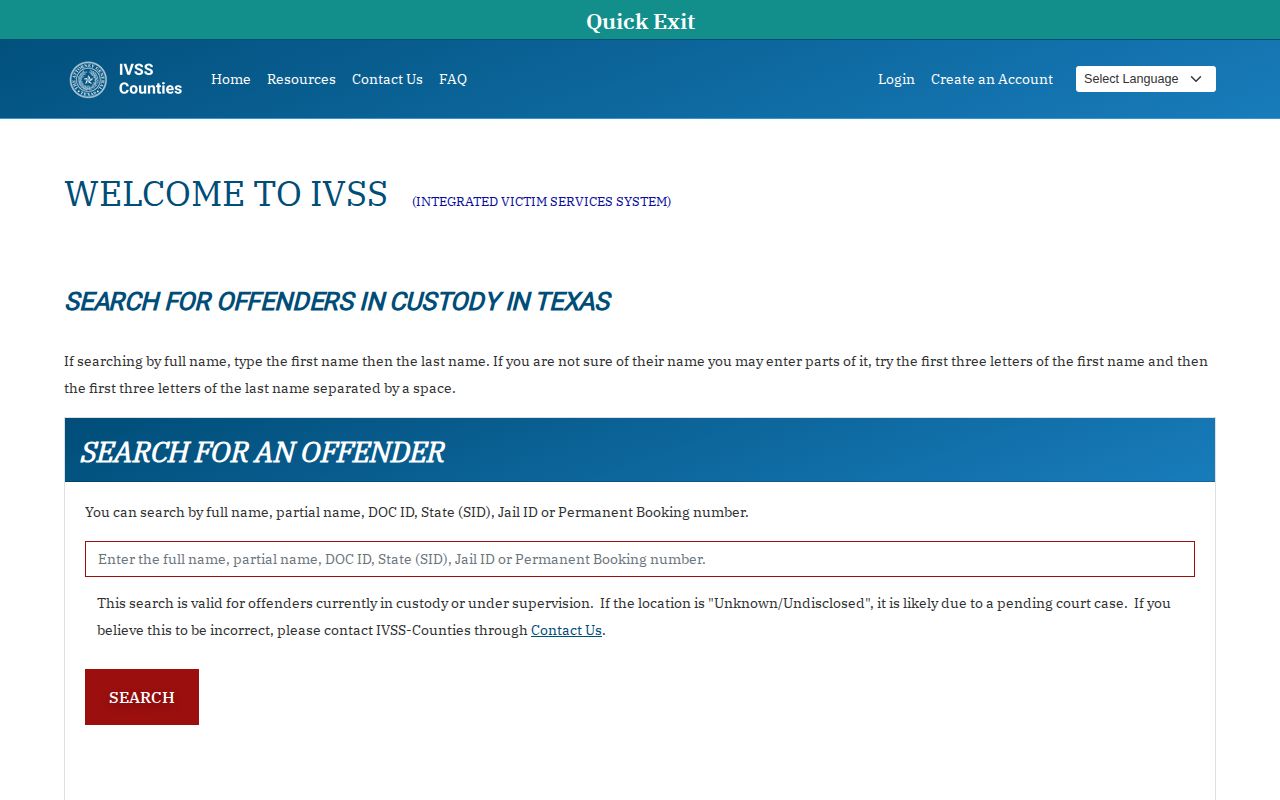Medina County booking-record custody notification interface for Texas IVSS, not a booking-photo feed