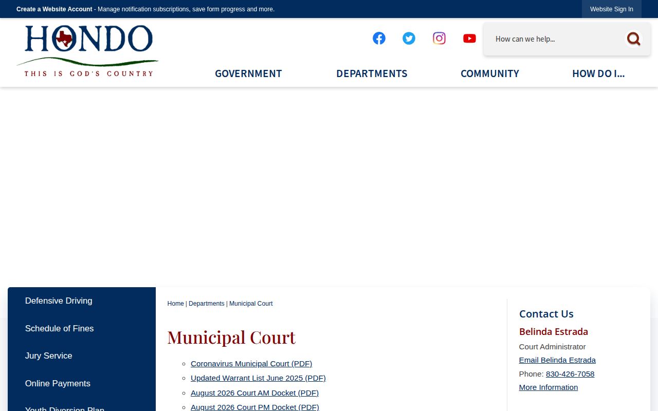 Medina County warrant and court records, Hondo Municipal Court search information